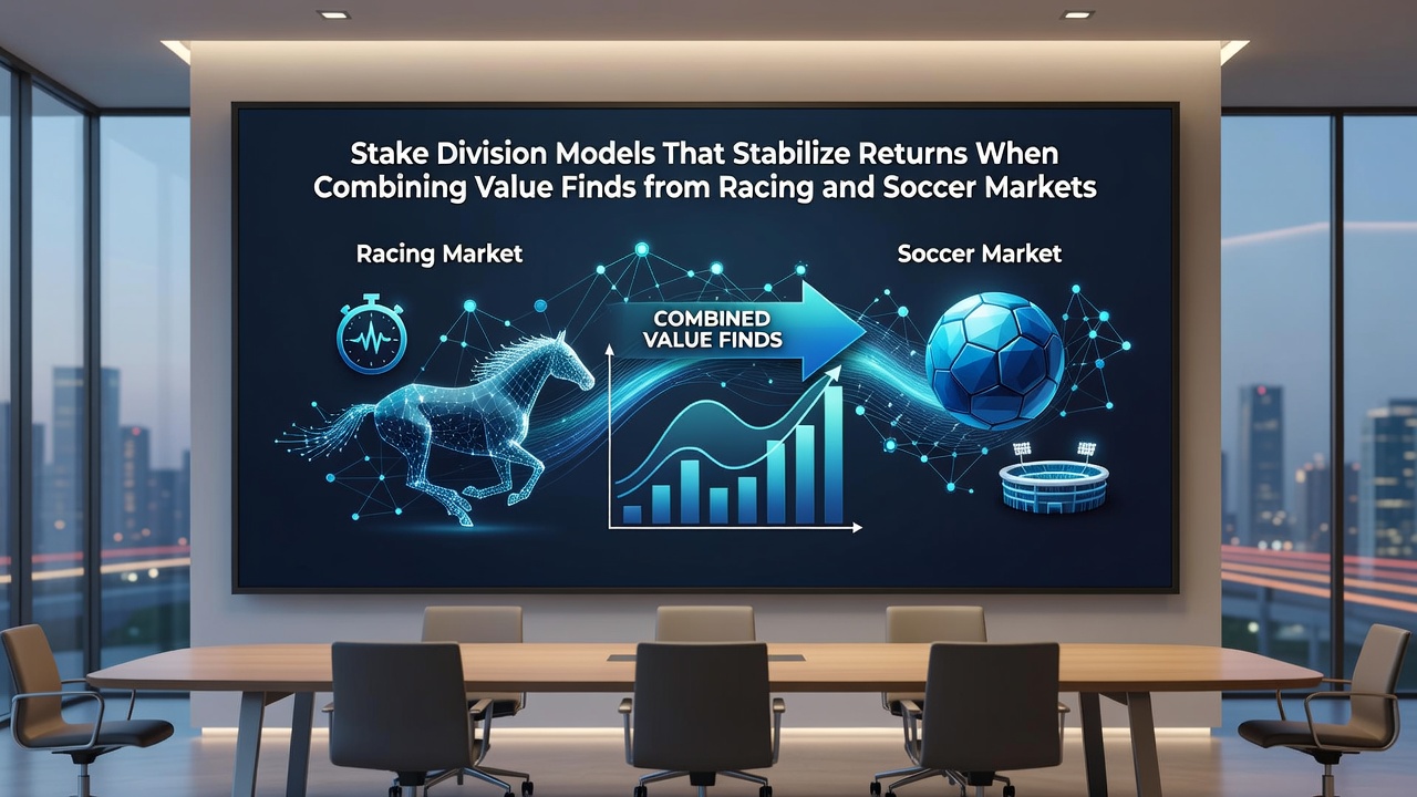 Graph illustrating reduced variance in combined racing and soccer betting portfolios versus single-market approaches