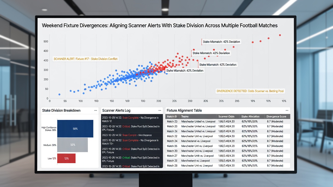 Football match schedule grid with overlaid stake division percentages and market correlation indicators